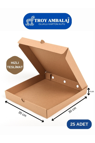TROY AMBALAJ 30x30x4 Cm Karton Pizza Pide Lahmacun Kutusu ( 25'li Paket )