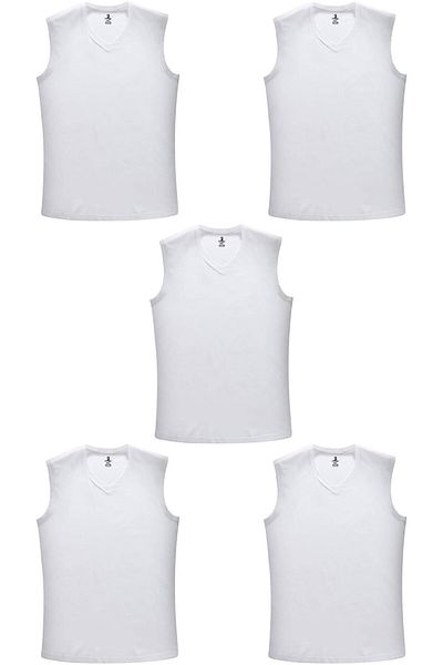 marufshop 5 Pcs Men's Plus Size Suitable for 105 Kilos - 165 Kilos Redzone V-Neck Zero Sleeve Undershirt Singlet