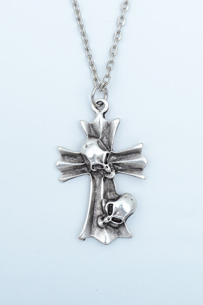 Bu Farklı Kuru Kafa Haç Gümüş Kaplama Düz Zincir Kolye