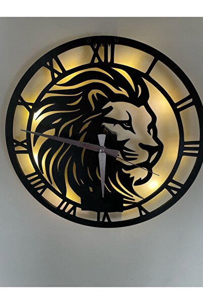 GünceDekor Aslan Led Işıklı  Dekoratif Modern Sessiz Mekanizmalı Duvar Saati