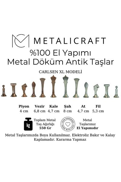 Metalicraft Mc44 Large Size Metal Chess Set – Real Walnut Wood Board – Handmade Antique Stones 35X35Cm