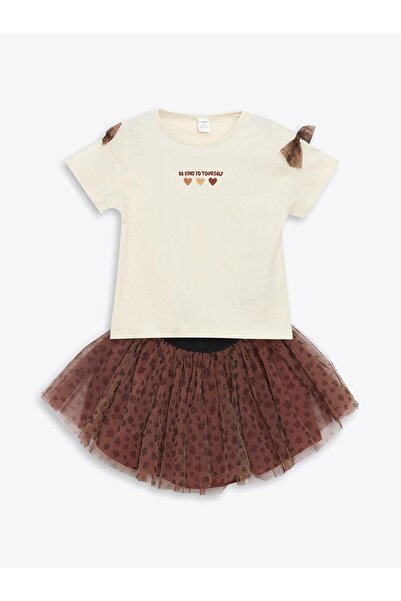 LC Waikiki LCW Kids  Baskılı Kız Çocuk Tişört ve Tütülü Etek 2'li