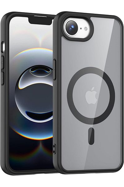 m.tk moveteck جراب Apple iPhone 16e ذو حواف سوداء وظهر شفاف للحماية من الصدمات وغطاء حماية كامل من Magsafe