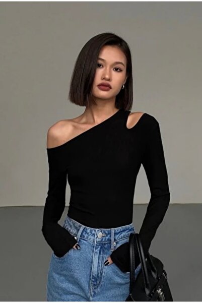 DarkellaStore Bluză crop cu decolteu pe umăr și cu deschidere pe umăr