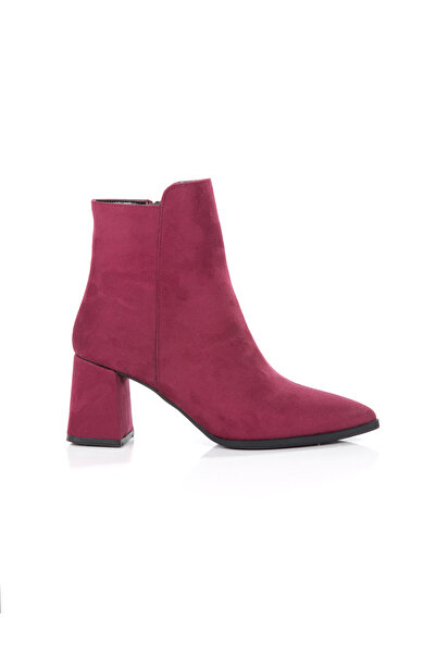 ÜNAL ÖZER Ünal Özer Kadın Bordo Süet Sivri Burun Kalın Topuklu Bot UN001-0130