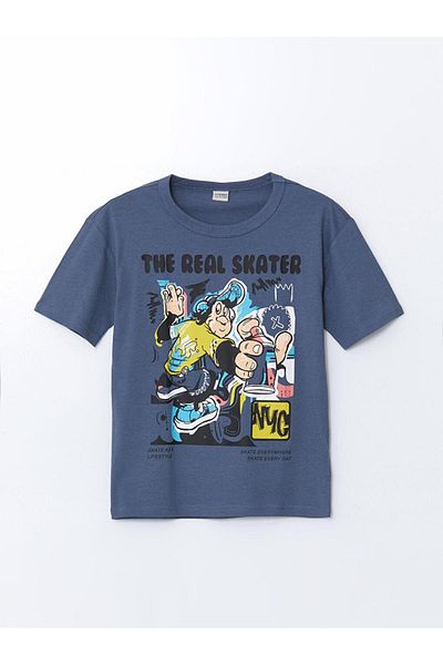 LC Waikiki Tricou pentru băieți din bumbac pieptănat cu imprimeu nostalgic cu maimuță LCW Kids