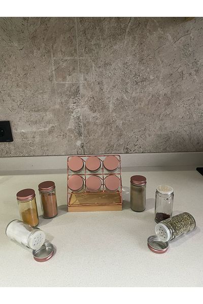 Lili home Metal with Metal Lid - Set of 6 Spice Racks with Bamboo Stand