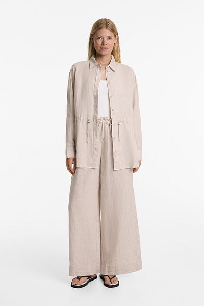 Oysho 100% linen long shirt with adjustable waist