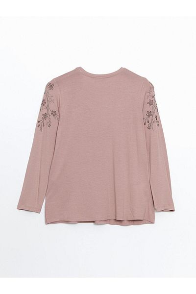 LC Waikiki Tricou cu flori pentru femei LCW Grace Crew Deck