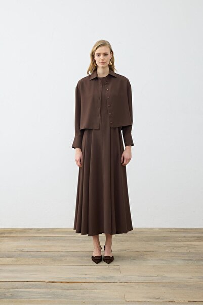 TERZİ DÜKKANI ALİZA KREP KISA GÖMLEK KAHVE