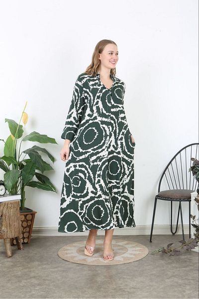 disponible Wide Patterned Buttoned Hijab Oversize Dress