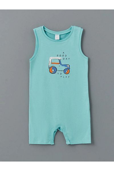 LC Waikiki Lcw Baby Turquoise Crew Neck Baby Boy Combed Cotton Romper 2Pcs