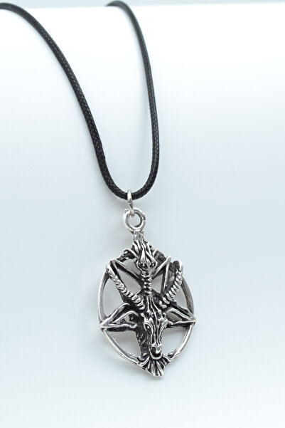 Bu Farklı Pentagram Yıldızı Keçi Kafası Gümüş Kaplama Deri İp Kolye