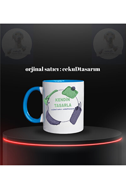 Design Yourself - Porcelain Mug with Blue Handles and Interior