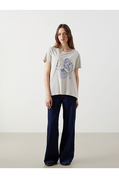 LC Waikiki Tricou de damă cu imprimeu cu decolteu rotund de sezon nou - S5FC40Z8
