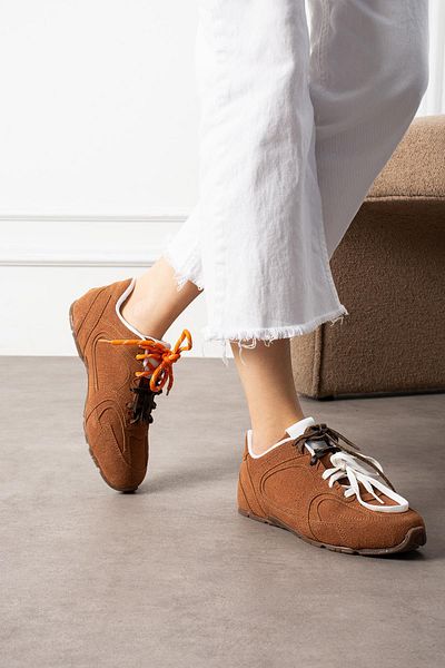 ShoeTek Pantofi de damă Wangca - Pantofi sport cu șireturi, culoare dublă, piele de căprioară maro