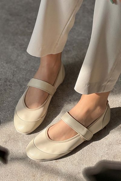 NİŞANTAŞI SHOES Vasetto Beige Stretch Single Band Detail Flache Sohle Damen Babet