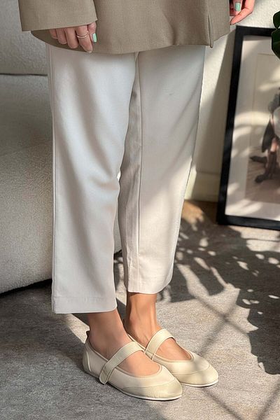 NİŞANTAŞI SHOES Vasetto Beige Stretch Single Band Detail Flache Sohle Damen Babet