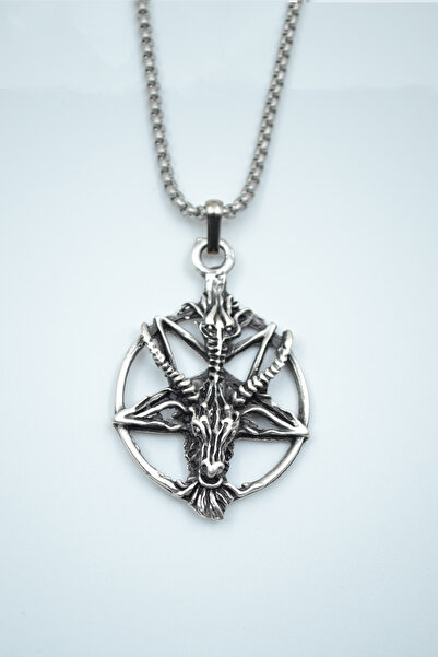 Pentagram Star Goat Head Silver Plated Knitted Chain Necklace
