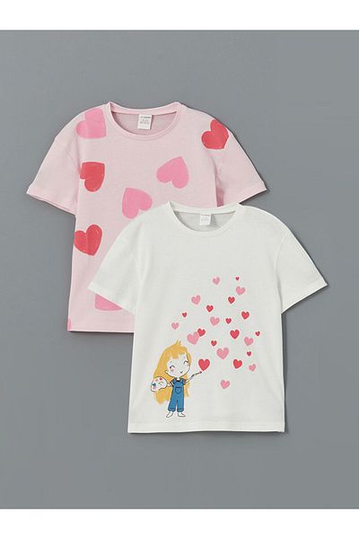 LC Waikiki Lcw Crew Neck Printed Girl's T-Shirt Pack of 2