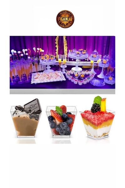 figanlar ambalaj 50S Prism Cubic Magnolia Ice Cream Pudding Dessert Appetizer Salad Cup Container Hard Plastic Mica