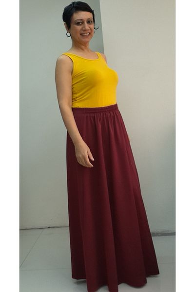 Mertcan Butik Fusta tricotată din oțel sezonier din 6 piese cu talie elastică bordeaux