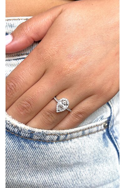 zirconia diamond zd Garanti belgeli, margaret 2.75 karat damla tektaş yüzük