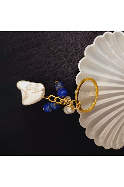 arzela Natural Stone Keychain Baroque Pearl & Lapis Lazuli Abundance & Prosperity Energy