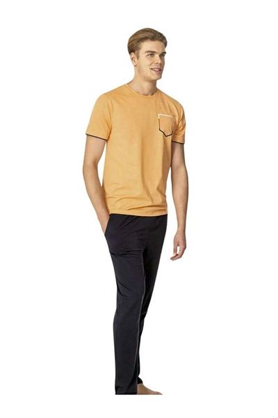 Pierre Cardin New Season Men's Dowry %100 Cotton Crew Neck Short Sleeve and Pocket Summer Pajama Set