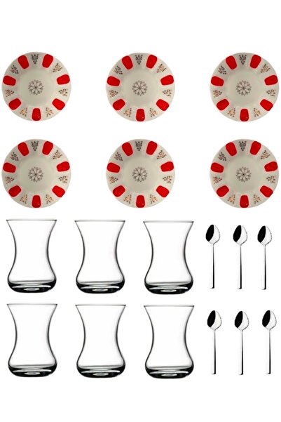 DUKKANI ISTANBUL 18 Piece Red Tea Set with Spoon - Acem Chay