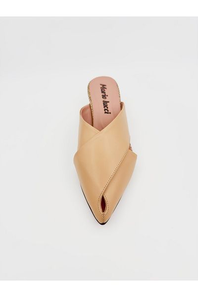 Mariolucci Beige Leather Women's Heeled Slippers