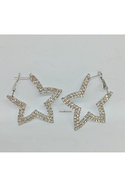 mos&more Gümüş Kristal Taşlı Büyük Yıldız Kadın Abiye Küpe,suyolu