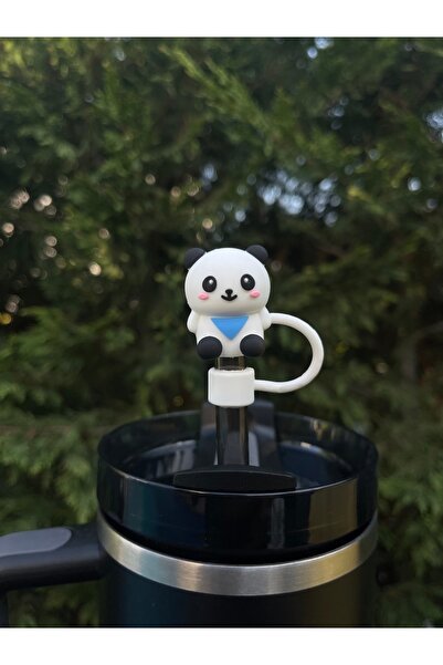 Bymarka Termos Uyumlu Panda Aksesuar/ Pandalı Pipet Koruyucu/Hayvan Figür Pipet Kılıfı/ Pipet Tıpası