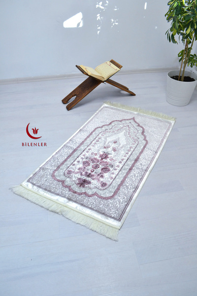 Bilenler Covor de rugăciune din catifea argintie cadou de lux