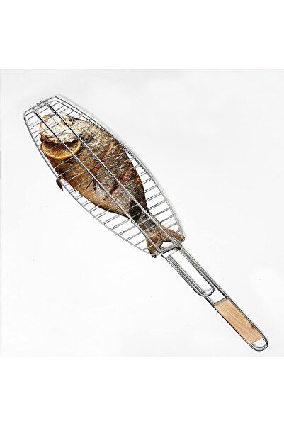 Generic Stainless Steel Fish Grill Basket with Wooden Handle