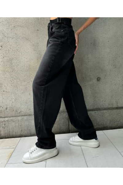 KOTOLOG Yandan Tokalı Baggy Yıkamalı Jeans Pantolon