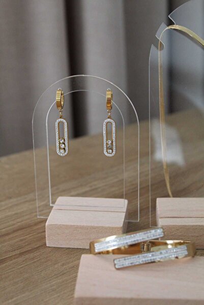 Romea Zirkon Taşlı İtalyan Zincir Kolye & Bileklik & Küpe Takı Seti, Çelik Takı Set, Zarif Hediyelik Set