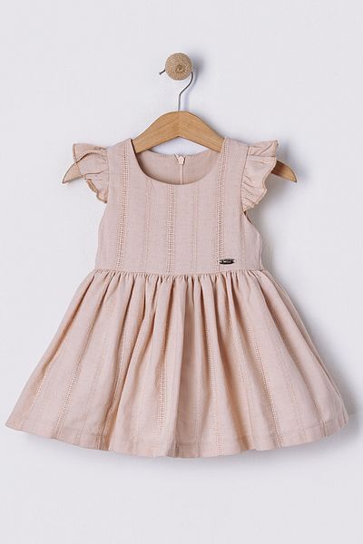 Bebüş Flounced Short-Sleeved Pleated Flared Cut Lined Powder Baby Girl Dress 16102
