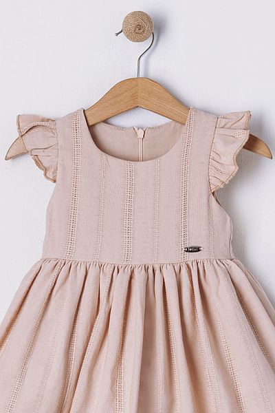 Bebüş Flounced Short-Sleeved Pleated Flared Cut Lined Powder Baby Girl Dress 16102