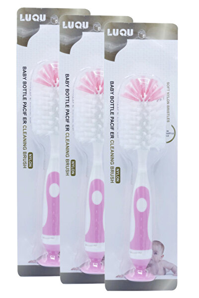 LUQU BABY فرشاة تنظيف الزجاجة والحلمة - وردية - عبوة من 3 قطع