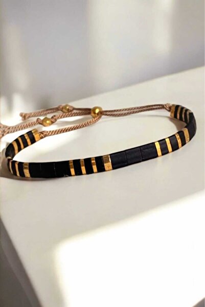 Atölye Olcay Eser Miyuki Tila Cam Boncuk Hematit Doğal Taş Altın Siyah Minima...