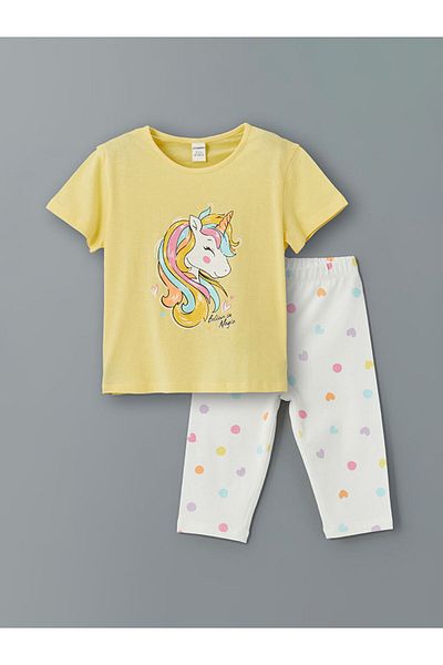 LC Waikiki Lcw Crew Neck Printed Girl's T-Shirt and Leggings 2-Pack