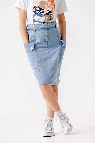 GİYİCEM TEKSTİL Fusta de blugi pentru fete cu buzunare laterale 2954