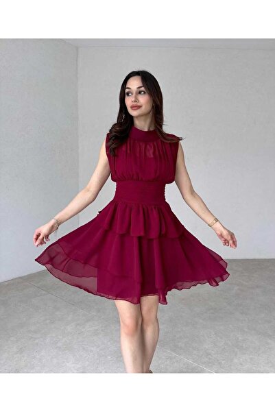 MODA DURAĞI Rochie Massimo cu draperie, guler strâns, fără mâneci, mini, înch...