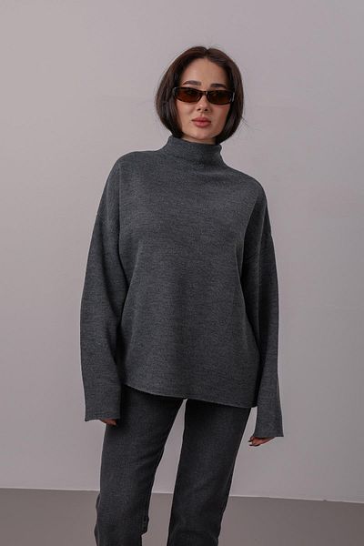 FACETTE Pulover oversize pentru damă, antracit, cu guler în picioare