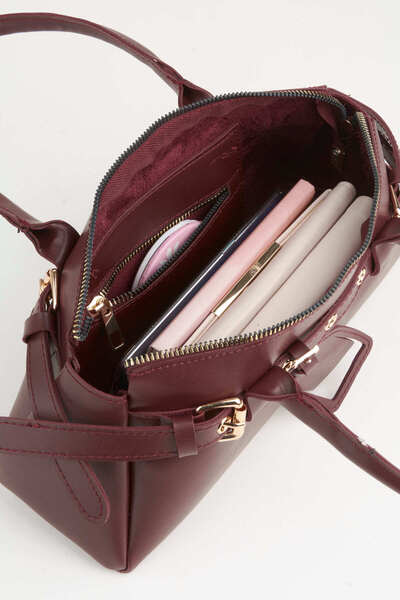 Vivaq Women's Saffron Burgundy Baguette Design Belted Faux Leather Zipper Closure Handbag