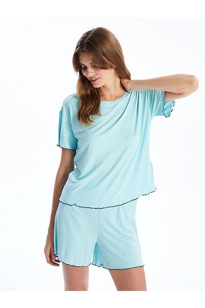 LC Waikiki Set de pijamale pentru femei LCW DREAM cu decolteu rotund texturat