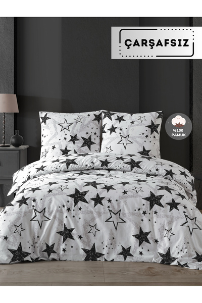 NazeninHome طقم غطاء لحاف فردي من رانفورس ستيلا أسود 100% قطن |   بدون ورق سرير