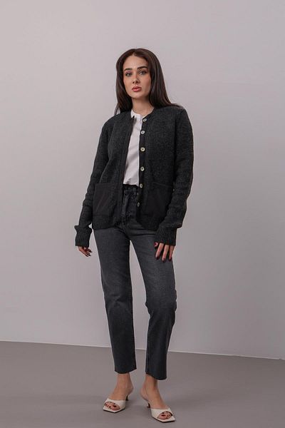 FACETTE Γυναικεία ζακέτα με λεπτομέρεια τσέπης από ανθρακί