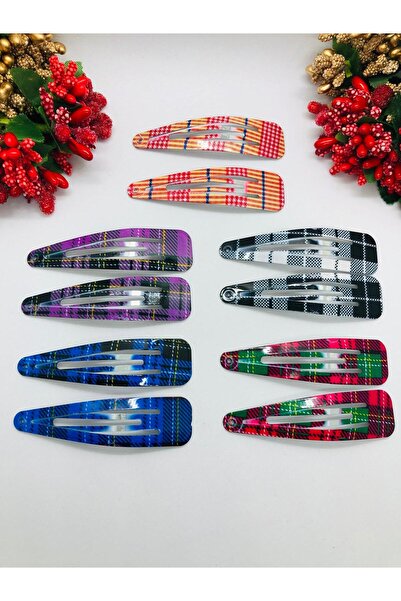 İnDerin Set de 10 agrafe de păr cu model în carouri, cu închidere rapidă, acc...